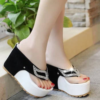 

Women's Summer Shoes Woman Rhinestone Flip Flops Spuer High heels Wedges Platform Fashion Beach Sandals Zapatos Mujer