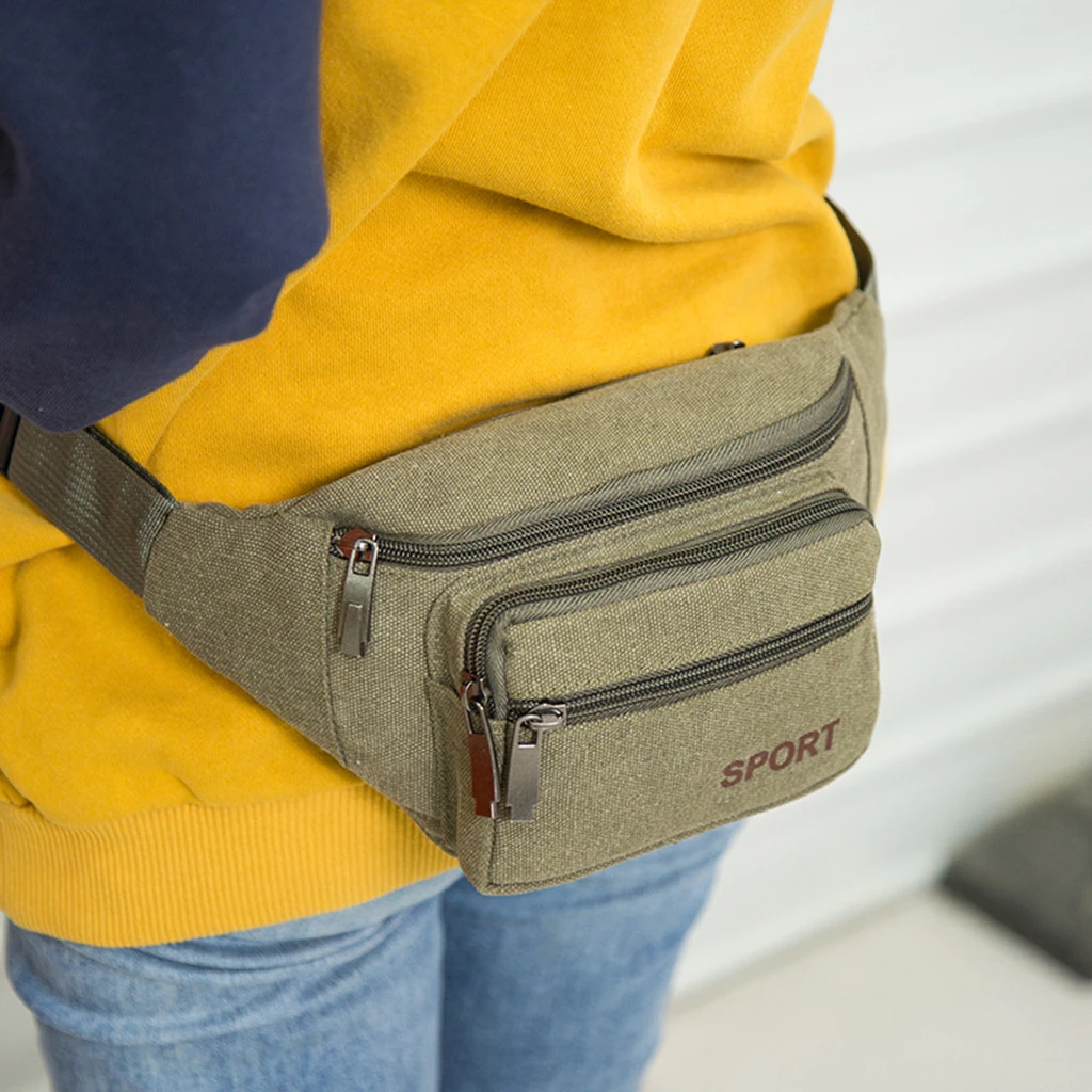 Canvas Waist Bag Unisex Neutral Outdoor Zipper Chest Bag Street Sport Fanny Pack Girl Boy Waist Belt Bags Fashion Phone 819
