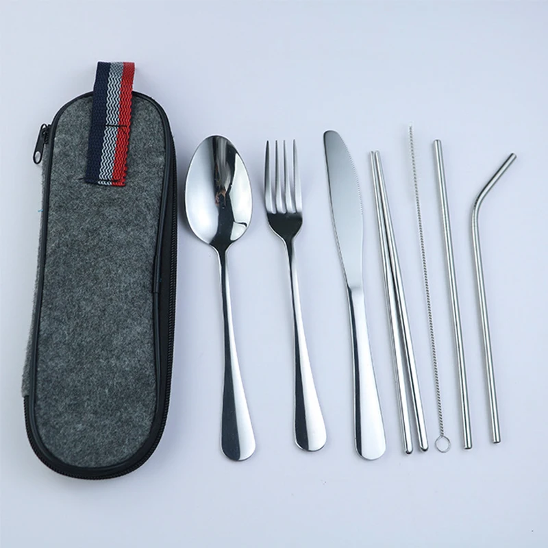 8pcs-c-silver-black 8 шт. красочный праздничный набор столовых приборов золотой набор посуды из нержавеющей стали Портативный набор столовых приборов Органайзер набор столовых приборов посуда для путешествий - Цвет: 8pcs-c-silver-black