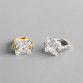

GHIDBK 925 Sterling Silver Square Cubic Zirconia Hoop Earrings Statement CZ Ring Earring Minimalist Trendy Earring Circle