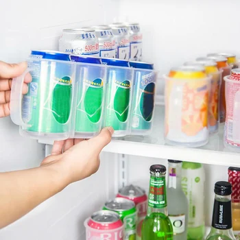 

Hot Transparent Drink Bottle Fridge Organizer Case Clear Container High Quality 4 Holes Plastic Cans Kitchen Storage Box