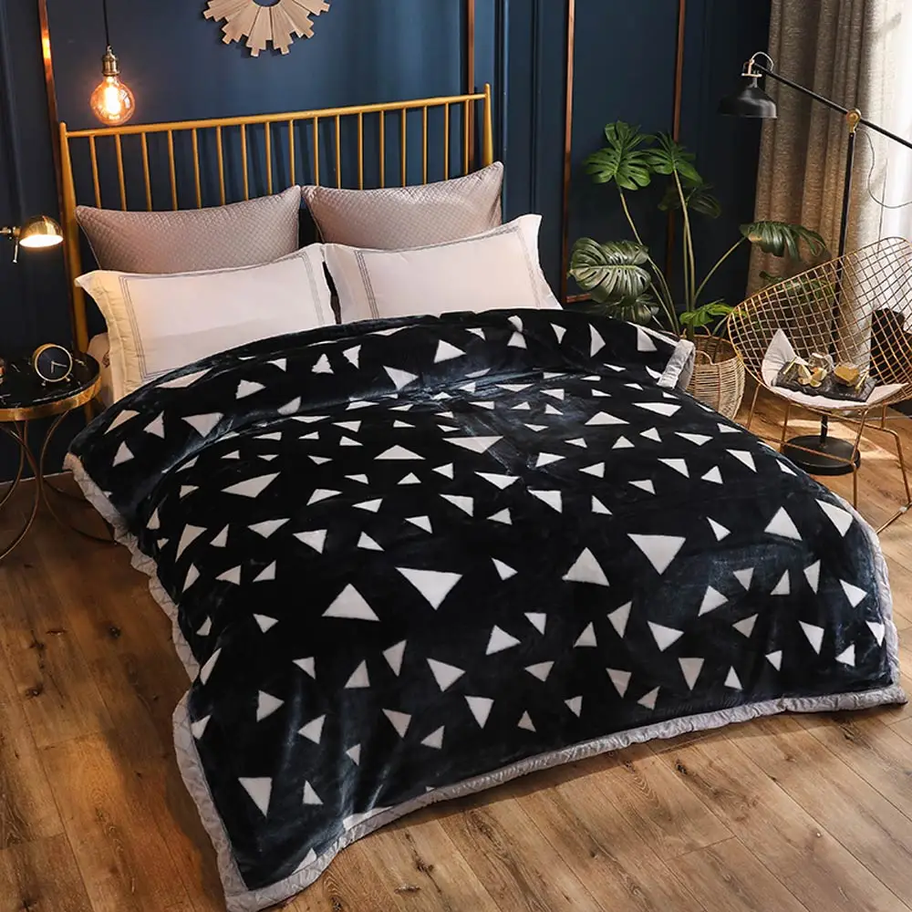 

2019 Checkered Black White Double-side Winter Thick Raschel Blankets Twin Full Queen Size Polyester Bedsheet Linens