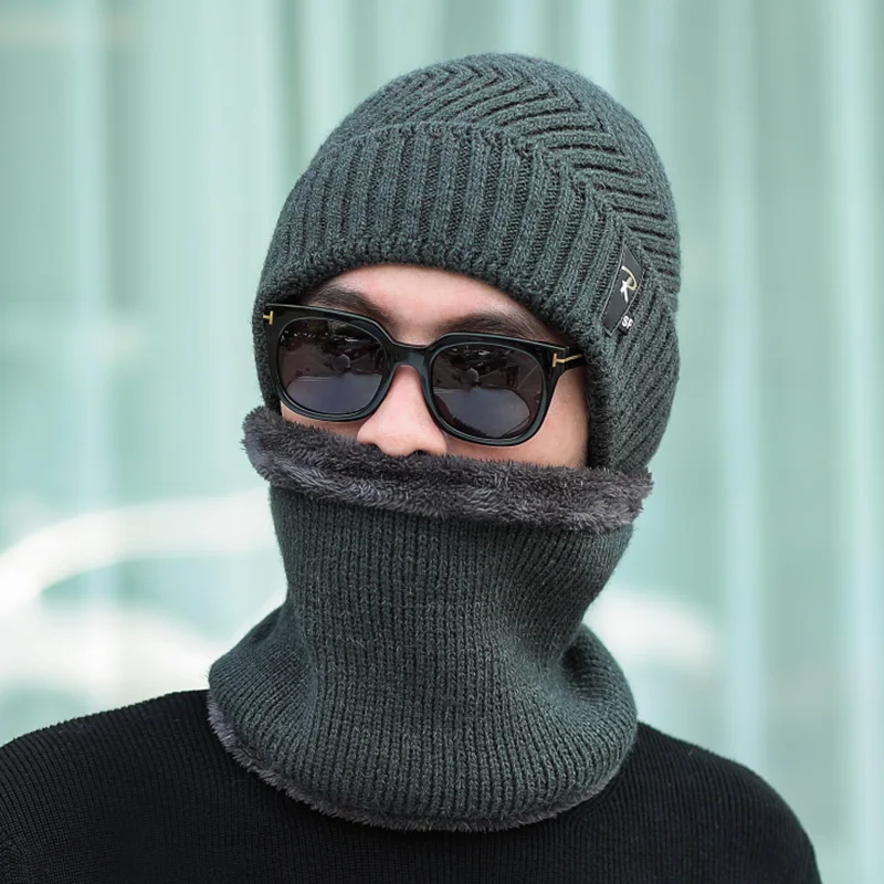 Winter Hat Set Scarf Glove 3 Pieces For Men And Women Outdoor Knitted Hat Warm Thicken Skullies Beanie Scarf Set