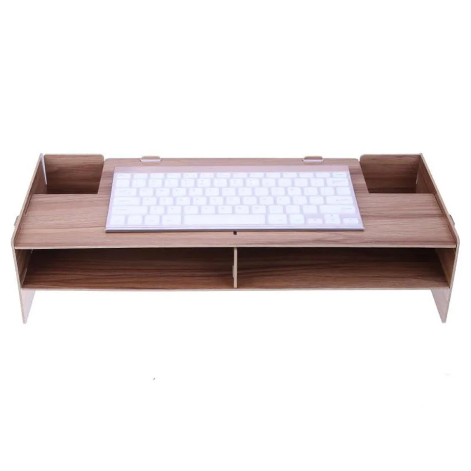 Wooden Computer Monitor Organizer Escritorio TV PC Stand Keyboard Holder Office Desk Organizer Home Desk Storage Box Case