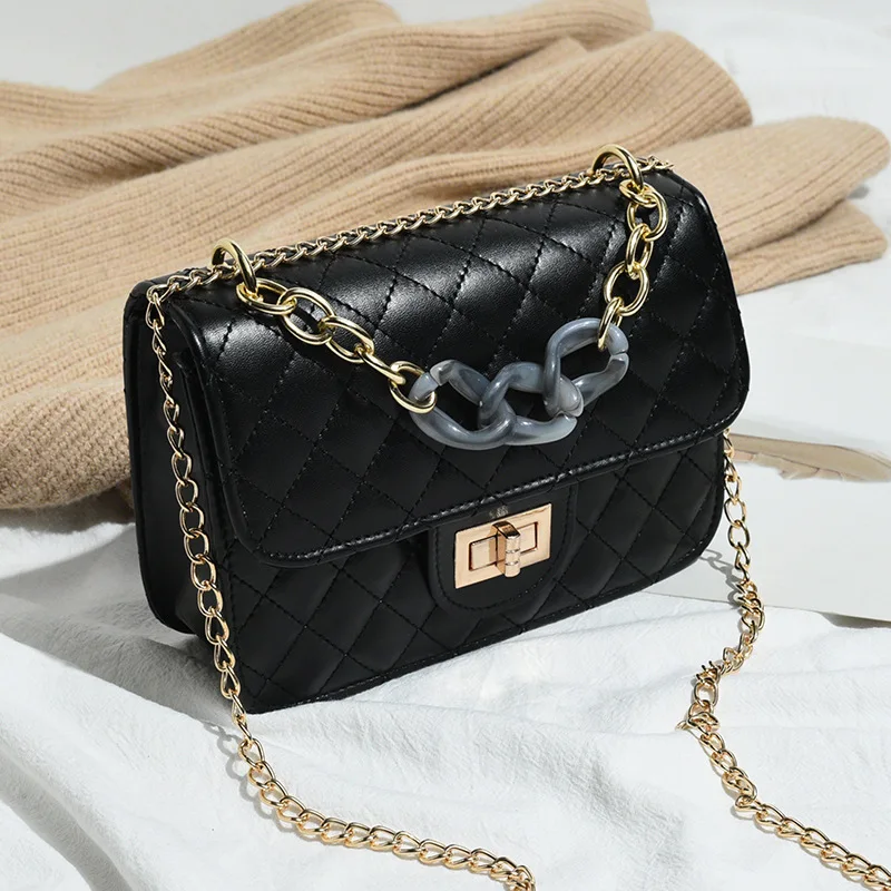 

Women's Bag 2019 Spring And Summer Korean-style New Style Versitile Fashion Rhombus Turnlock Chain Crossbody Bag