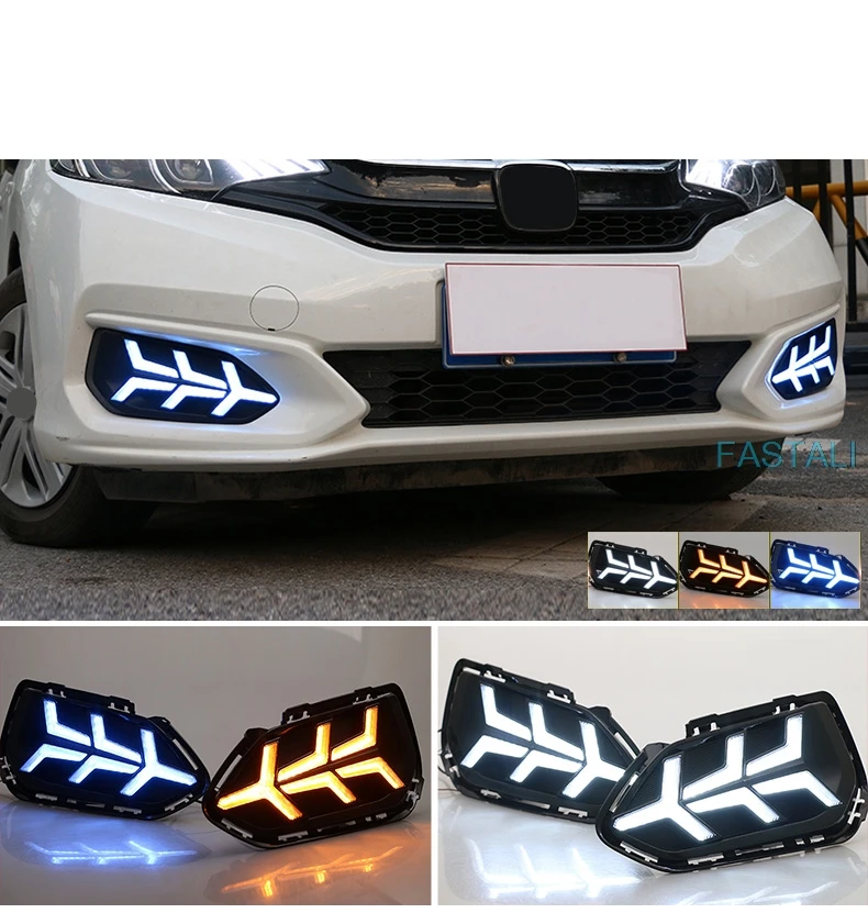 Для Honda FIT JAZZ дневные ходовые огни Светодиодный четырехглазый дневные ходовые огни орлиный глаз передние противотуманные фары GK5 автомобиль