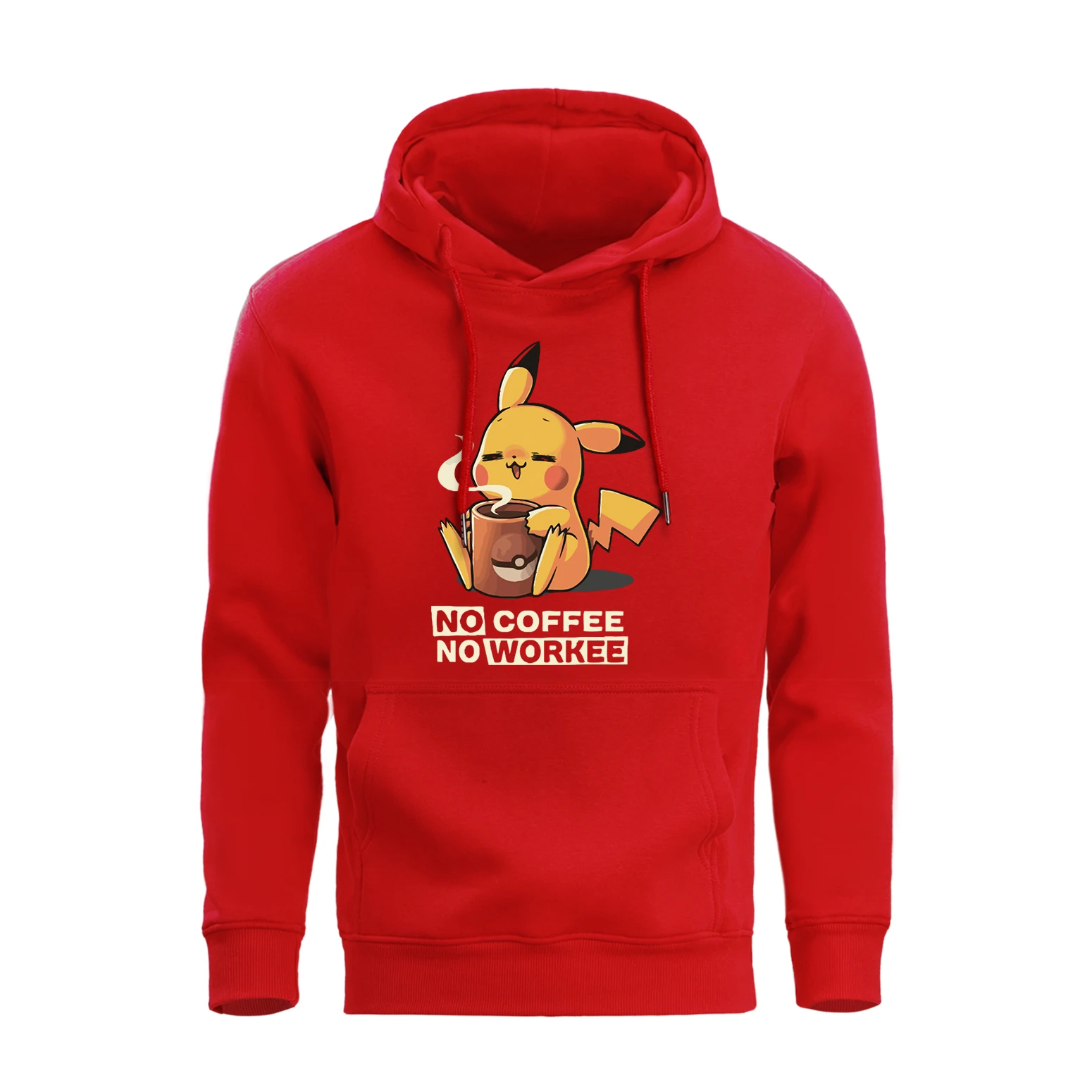 Толстовка с капюшоном No coffee No Workee Pikachu Pika, Мужская толстовка, зимняя флисовая Толстовка Sudaderas Para Hombre, худи в стиле аниме Японская уличная одежда
