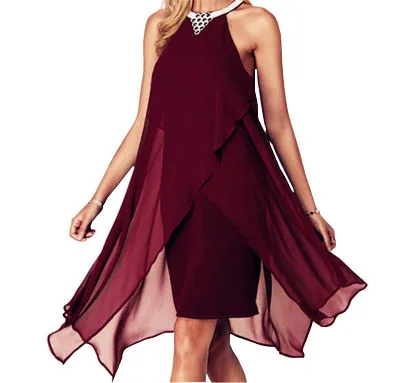 

Plus Size Women Dress Loose Casual Elegant Evening Party Formal Perspective solid knee-length fashion lady work office dress