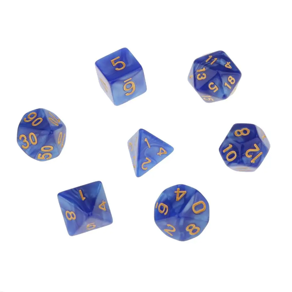 B-Blue 7Pcs Polyhedral Dice Double-Colors Polyhedral Game Dice for RPG Dungeons and Dragons DND RPG MTG D20 D12 D10 D8 D6 D4 Table Game - Цвет: B-Blue