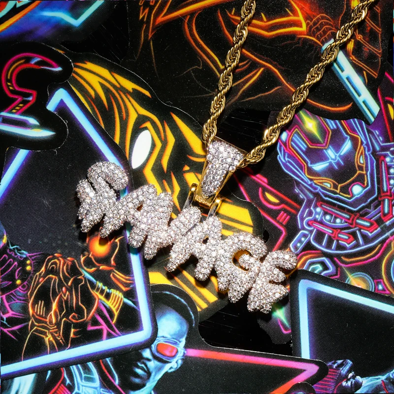 Tanie TOPGRILLZ Hip Hop naszyjnik mosiężne złote kolory Iced Out łańcuchy Micro Pave Cubic cyrkon SAVAGE naszyjnik z amuletem dla mężczyzn prezenty