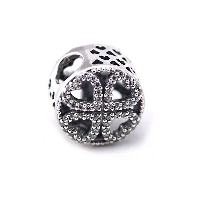 

Fine 925 Sterling Silver Beads for Charms Bracelets Clear CZ Openwork Love Hearts Beads for Women DIY Silver 925 Jewelry Making