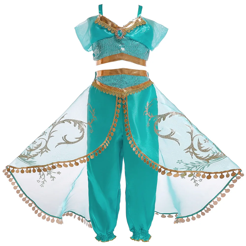 Princess Jasmine Dress For Girls Halloween Cosplay Party Fantasy Costumes Top Pants 2pcs Set Kids Lace Casual Sleeveless Dresses Dresses for babies