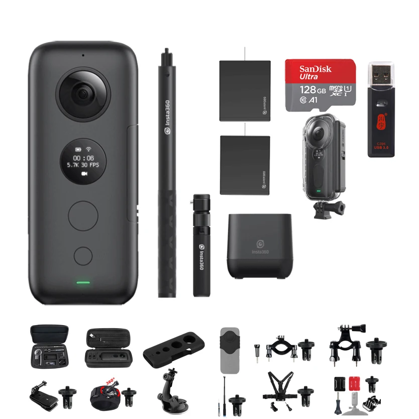 Insta360 ONE X 5,7 K VR 360 панорамная экшн-камера для iPhone и Android Insta 360 зарядное устройство для батареи Чехол для селфи - Цвет: Bundle 8