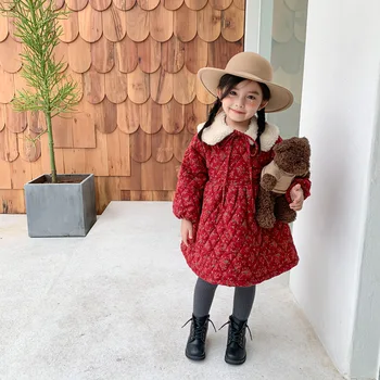 

Delicate Toddler Girls Cotton Flower Red Dress for Xmas Children Long Sleeve Soft Lolita Kids Winter Floral Clothing