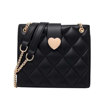 

2020 Popular New Female Bag Korean Style High Quality Texture Fashion Heart Button Chain Messenger Small Square Bag