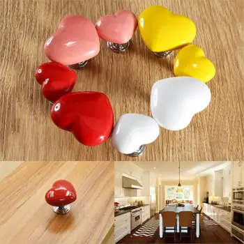 1set Fashion Heart Shape Knob Door Handles Ceramic Kitchen Cabinet Cupboard Furniture Pull Knobs Furniture Fittings with screws