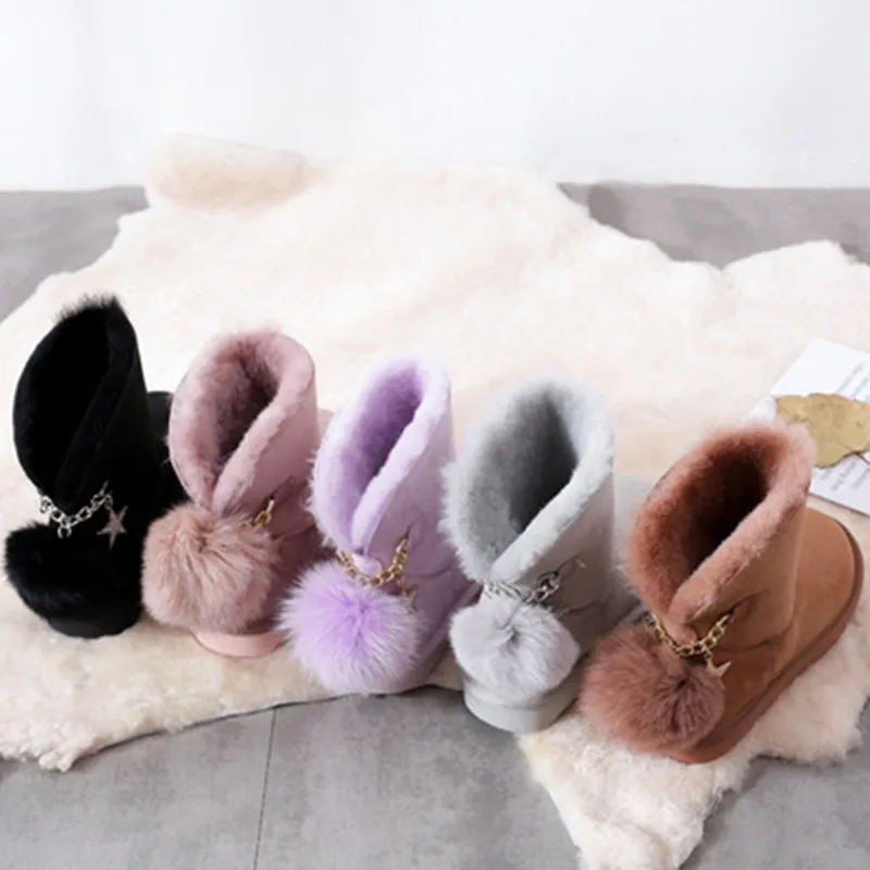 Fashion Genuine Sheepskin Leather Snow Boots Natural Fur Winter Boots Women Warm Wool Boots Women Boots