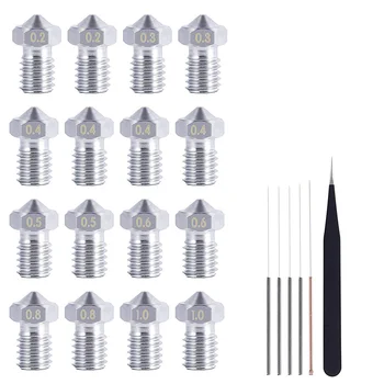 

Stainless Steel V6 Nozzles with Hotend Print Head Cleaning Kits and Tweezer for I3 Mega DIY 3D Printers(Set of 27)