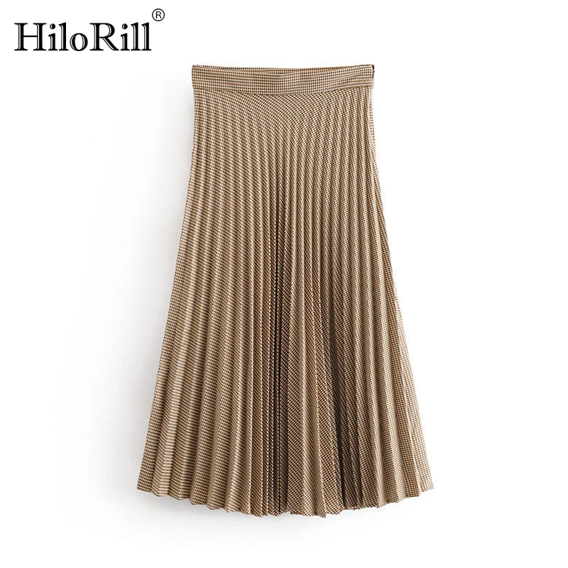 Женская клетчатая плиссированная юбка миди с высокой талией, винтажная элегантная женская юбка на молнии сбоку, Saias, повседневные свободные юбки Falda Mujer, уличная одежда
