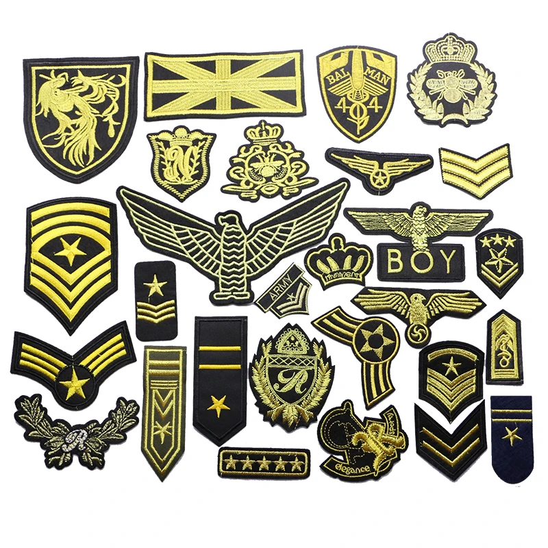 Military Shoulder Badge Crown Eagle Badge iron Embroidery Gold Thread