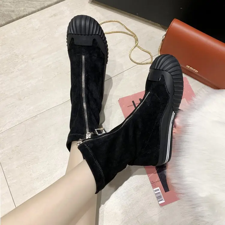 

INS Super Fire England Martin Boots Women's Flat Versatile Suede Front Zipper Short Boots Online Celebrity Thin Boots Fashion