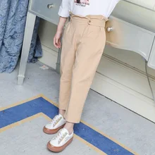 Весенние новые стильные длинные штаны в Корейском стиле для больших мальчиков повседневные штаны для девочек весенне-осенние