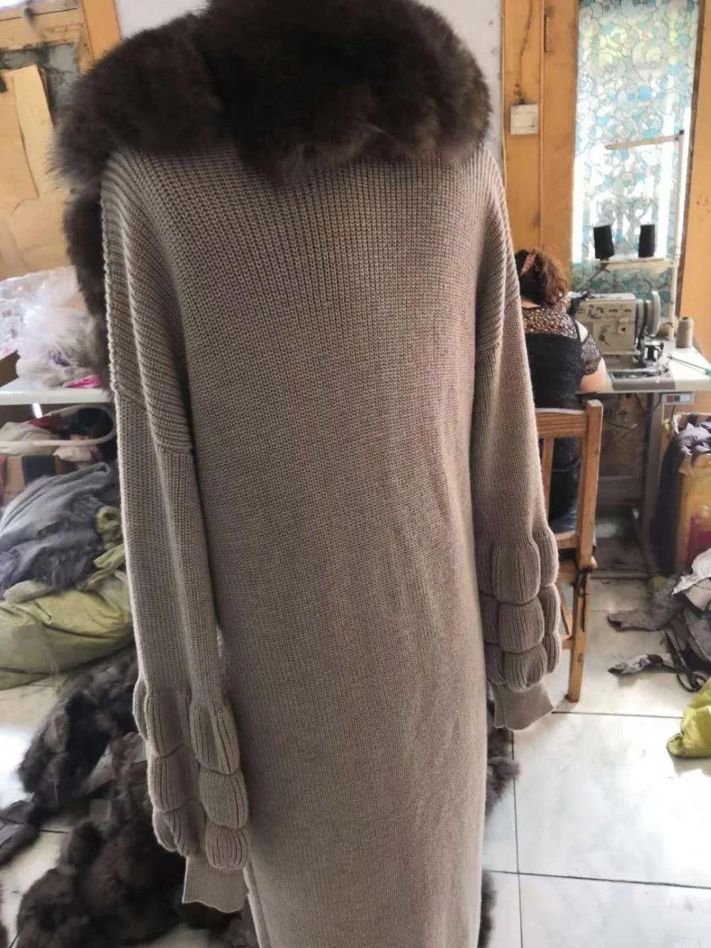 Excellent EIFURKOP Women real fur coat genuine wool knitting with fox collar warm winter coat real fox fur coat winter long outerwear 9