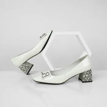 

Genuine Leather high heels Women Shoes 6cm leopard Thick heels Four Seasons Shoes metal With Lady Casual Shoes
