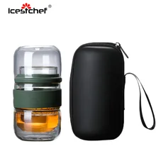 ICESTCHEF, набор посуды для путешествий, со стеклянными футлярами, для чая кунг-фу, портативный термостойкий фильтр, цветочный чайный набор посуды