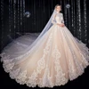 2022 New Arrivals High Neck Three Quarter Sleeve All Over Appliques Lace Super Gorgeous Shiny Ball Gown Wedding Dresses ► Photo 2/6