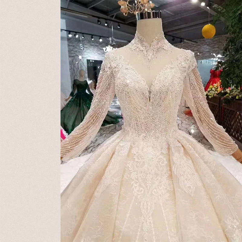 Блестящий кружевной длинный шлейф с длинными рукавами в стиле ретро; свадебное платье