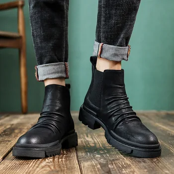 

England fashion men desert boots cowboy natural leather shoes platform ankle boot chelsea botas masculinas zapatos de hombre man