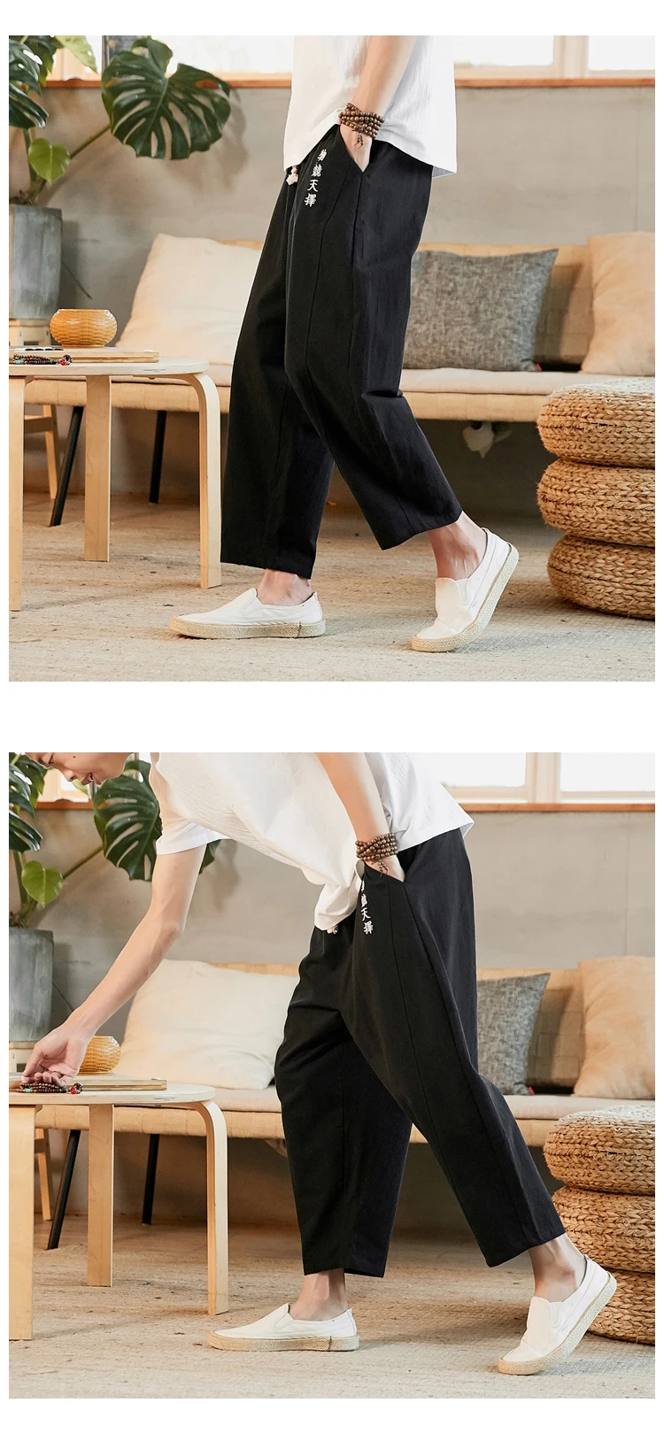 Autumn In National Customs Men's Wear Embroidery Cotton Flax Nine Part Pants Male Will Code C229 /dk113 Chinese elements