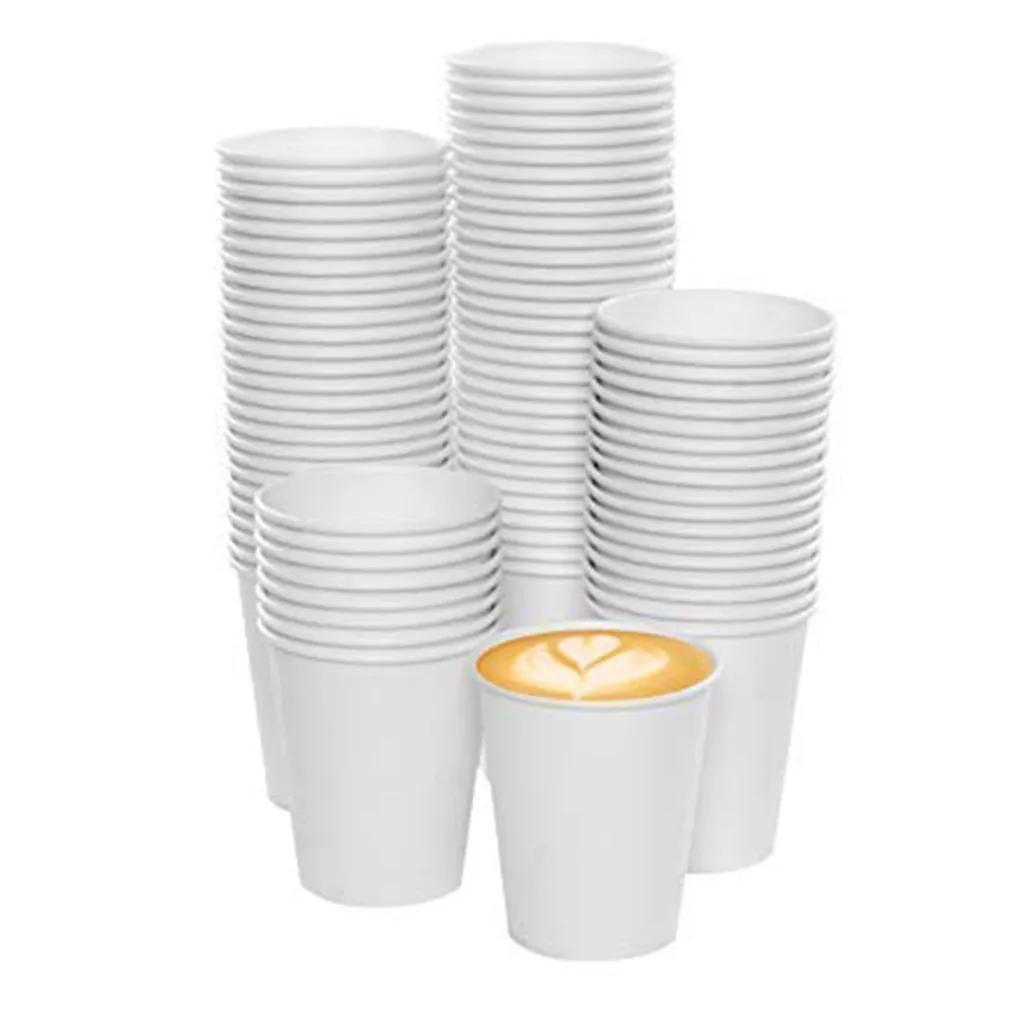 100 шт Одноразовая чашка для чая пакет кофе утолщаются горячий напиток белая бумажная чашка холодные бумажные стаканчики для напитков-180 мл