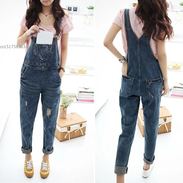 2022 Spring New Womens Ladies Baggy Denim Jeans Full Length Pinafore Dungaree Overall Jumpsuit Woman Overalls HOT | Женская одежда