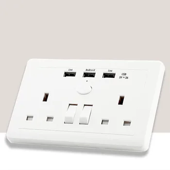 

Wall Socket 3 USB Plug Switch Power Supply Plate Charger Electric LED Socket Outlet Adapter UK Plug White
