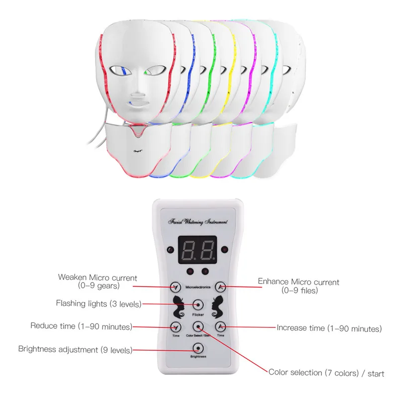 7 видов цветов световая фотонная электрическая светодиодная маска для лица