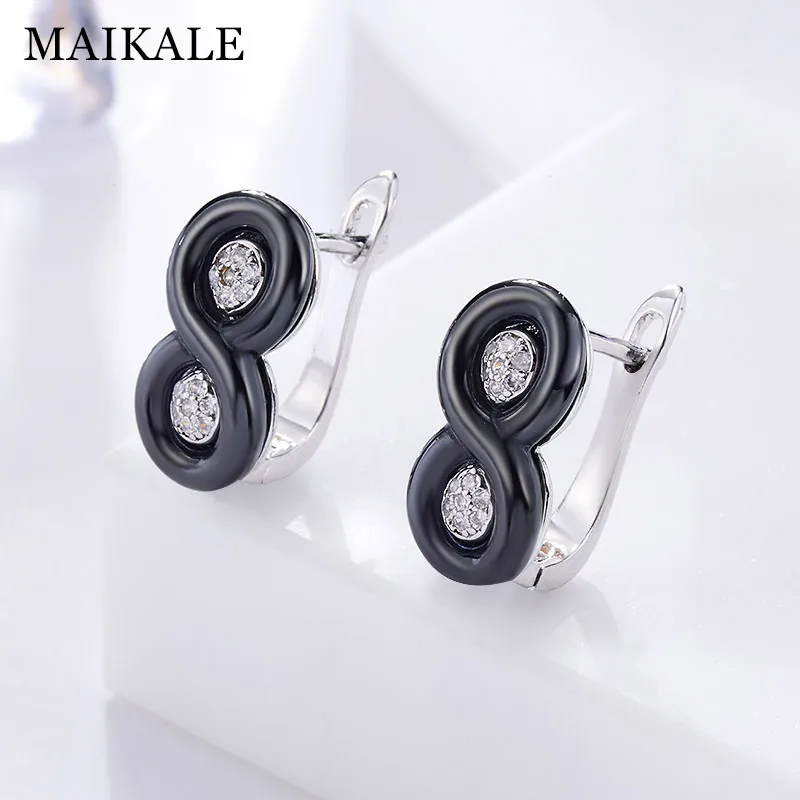 MAIKALE, классические черные серьги-гвоздики из керамики, медь, AAA, фианит, позолота, золотистый, серебристый, простой, корейский стиль, серьги для женщин, подарок