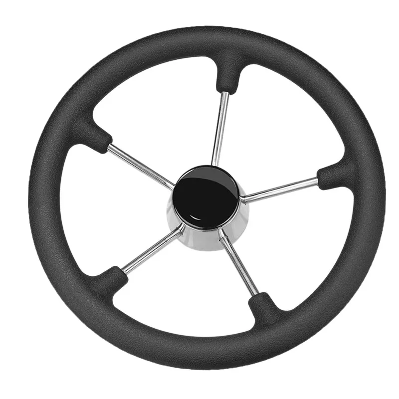13-1/2 Inch Marine Yacht Steering Wheel 304 Stainless Steel 5 Spokes PU Foam Grip Boat Fits Standard 3/4inch Shaft