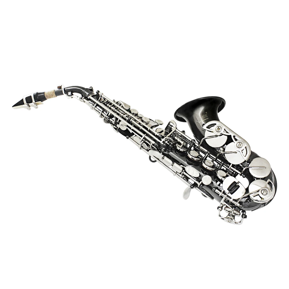 Bb Soprano Saxophone Sax Brass Material Black Nickel Plated Woodwind Instrument with Carry Case Gloves Cleaning Cloth Brush