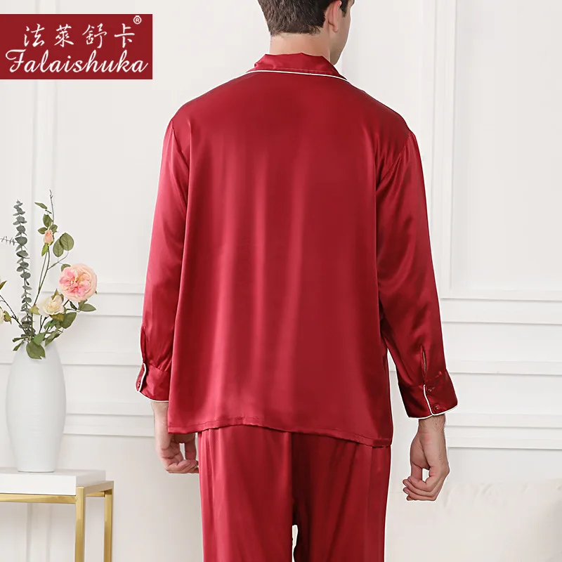 19MM 100%  Silk Pajamas Men's Solid Color Long-Sleeved Trousers Silk  Home Service Two-Piece Suit Men Sleepwear mens tall pajama pants Men's Sleep & Lounge