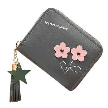 

monederos para mujer Fashion Solid Color Flower Fringed Leather Card Wallet Women's Small Change Mini Money Hand Bag portfel