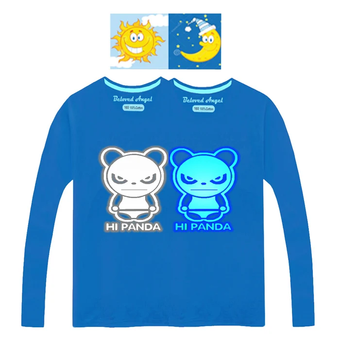 Светящаяся в темноте Детская футболка с логотипом супергероя одежда с длинными рукавами и рисунком для мальчиков и девочек светящаяся футболка модные футболки для малышей - Цвет: Panda
