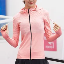 Для женщин длинный рукав, для йоги куртка градиент цветопередачи Цвет на молнии быстросохнущие Спортивная SMN88