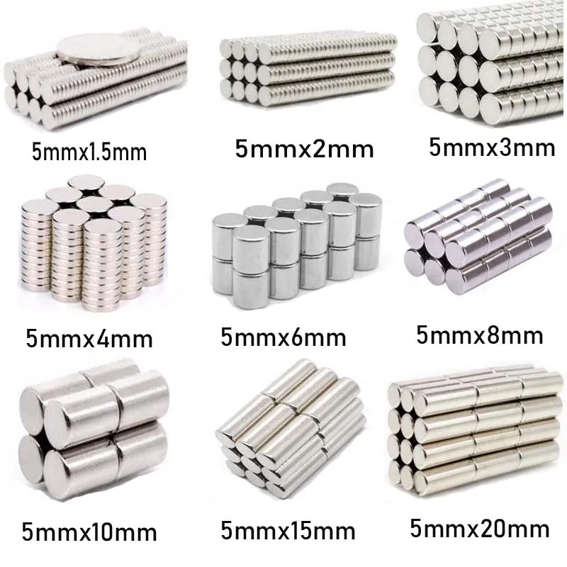 Neodymium Magnets Round Magnets 10/50Pcs Small Round Magnet Strong magnets Rare Earth Neodymium 5mm Diameter 0.5/1/1.5/2/3/4/5/6/8/10/15/20mmThick