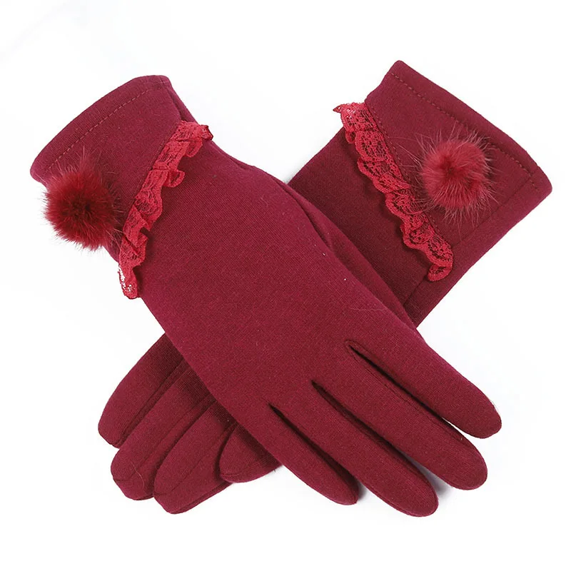 Mink Red--Velvet Зимние женские перчатки, ручные варежки для женщин, шерстяные женские вязаные кашемировые наручные перчатки Luva, перчатки для вождения автомобиля, перчатки для сенсорного экрана - Цвет: Mink Red--Velvet