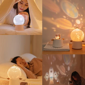 

Music Rotating Night Light Guardian Angel Starry Sky Projection Lamp 360 Degree Rotating Music Sleep Night Light
