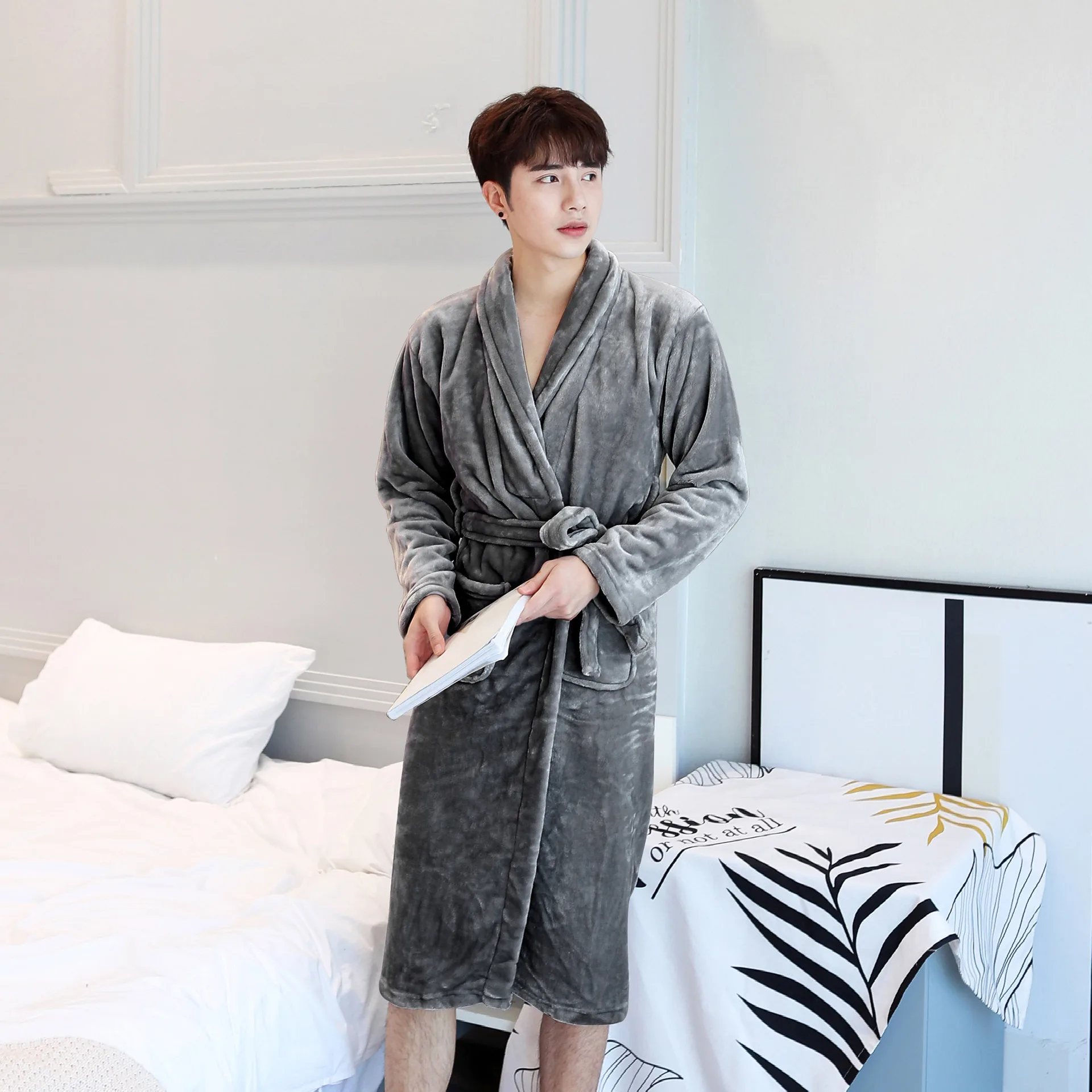 L-2XL Plus Size Bathrobe For Women New Thick Flannel Winter Robe Couple's Long Kimono Bath Robes Casual Home Wear Clothes