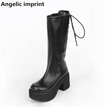 

Angelic imprint mori girl Women shoes lady lolita punk motorcycle Boots woman Autumn high trifle heel pumps platform shoes 33-47