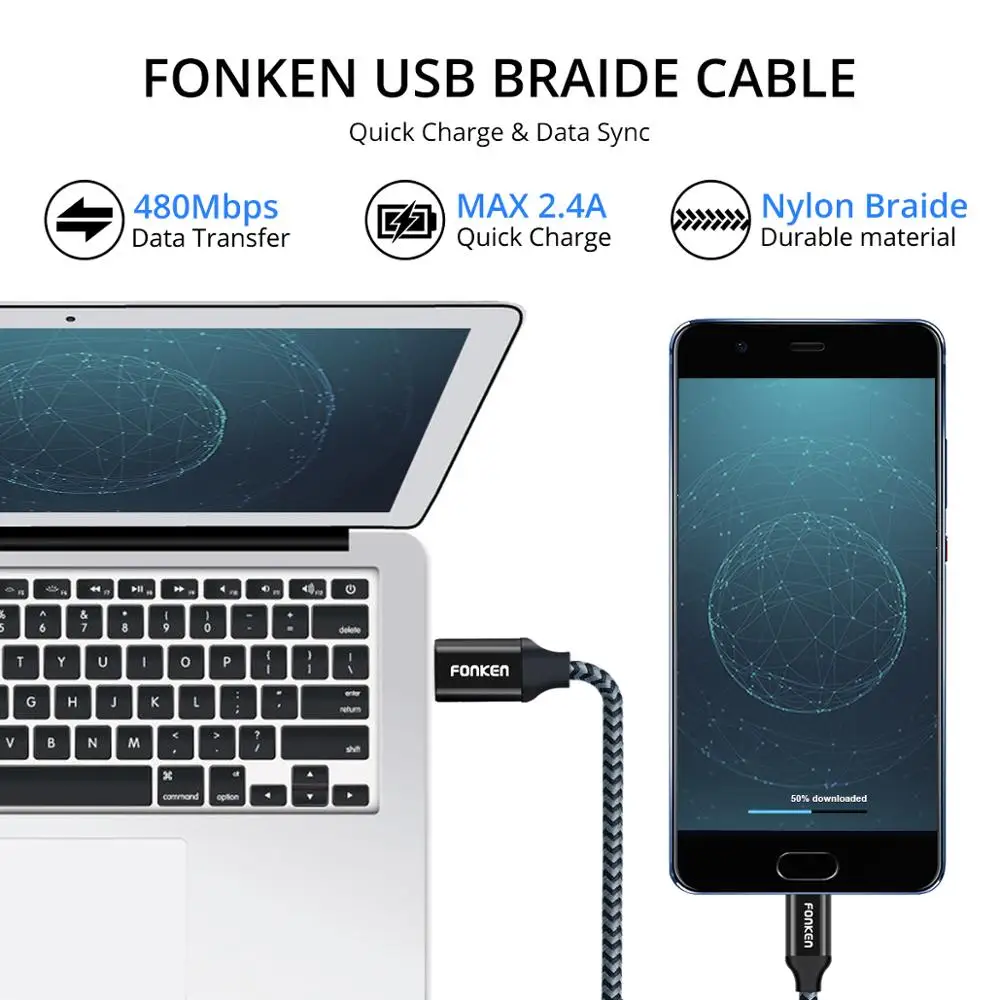 USB кабель FONKEN Type C для быстрой зарядки телефона 3/2/1 м|Кабели мобильных телефонов| |